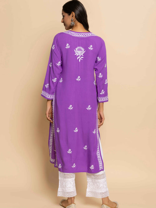 Fizaa Kurta with Chikankari Hand Embroidery Purple