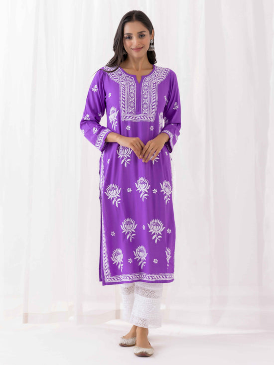 Fizaa Kurta with Chikankari Hand Embroidery Purple