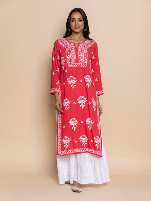 Fizaa Kurta with Chikankari Hand Embroidery red