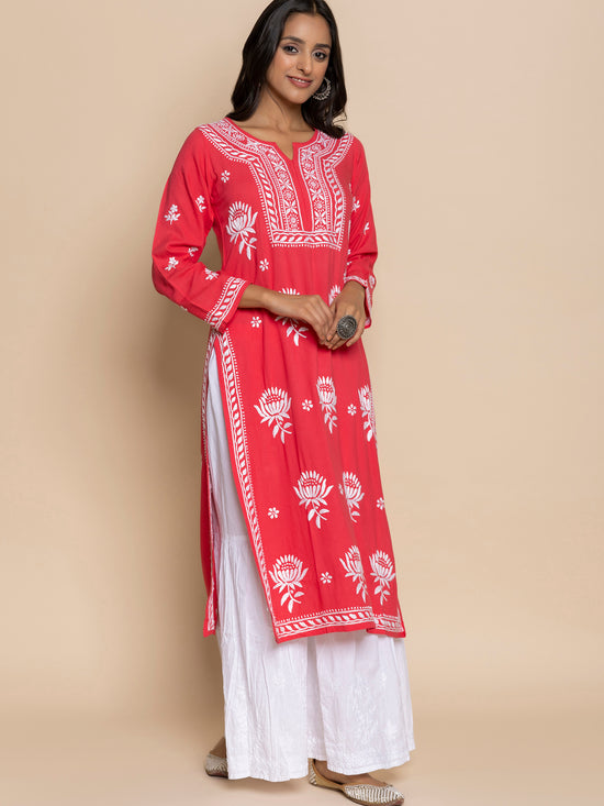 Load image into Gallery viewer, Fizaa Kurta with Chikankari Hand Embroidery red

