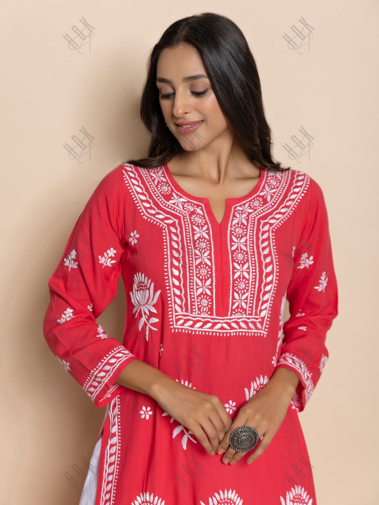 Fizaa Kurta with Chikankari Hand Embroidery red