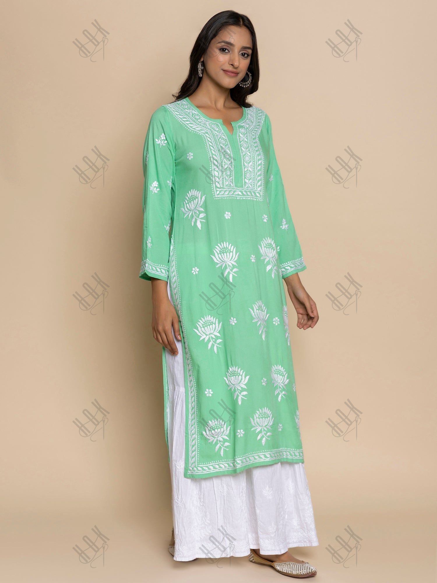 Fizaa Kurta with Chikankari Hand Embroidery Sea Green