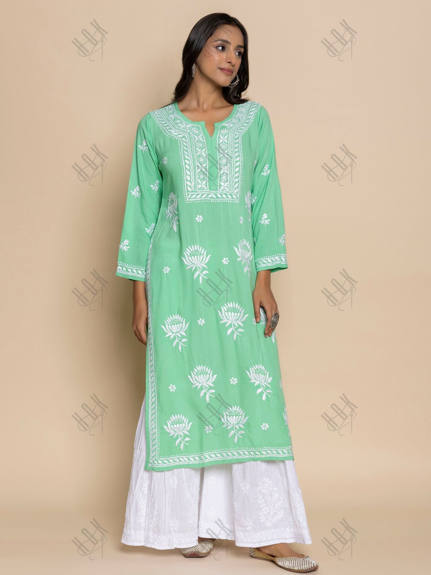 Fizaa Kurta with Chikankari Hand Embroidery Sea Green