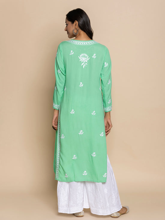 Load image into Gallery viewer, Fizaa Kurta with Chikankari Hand Embroidery Sea Green
