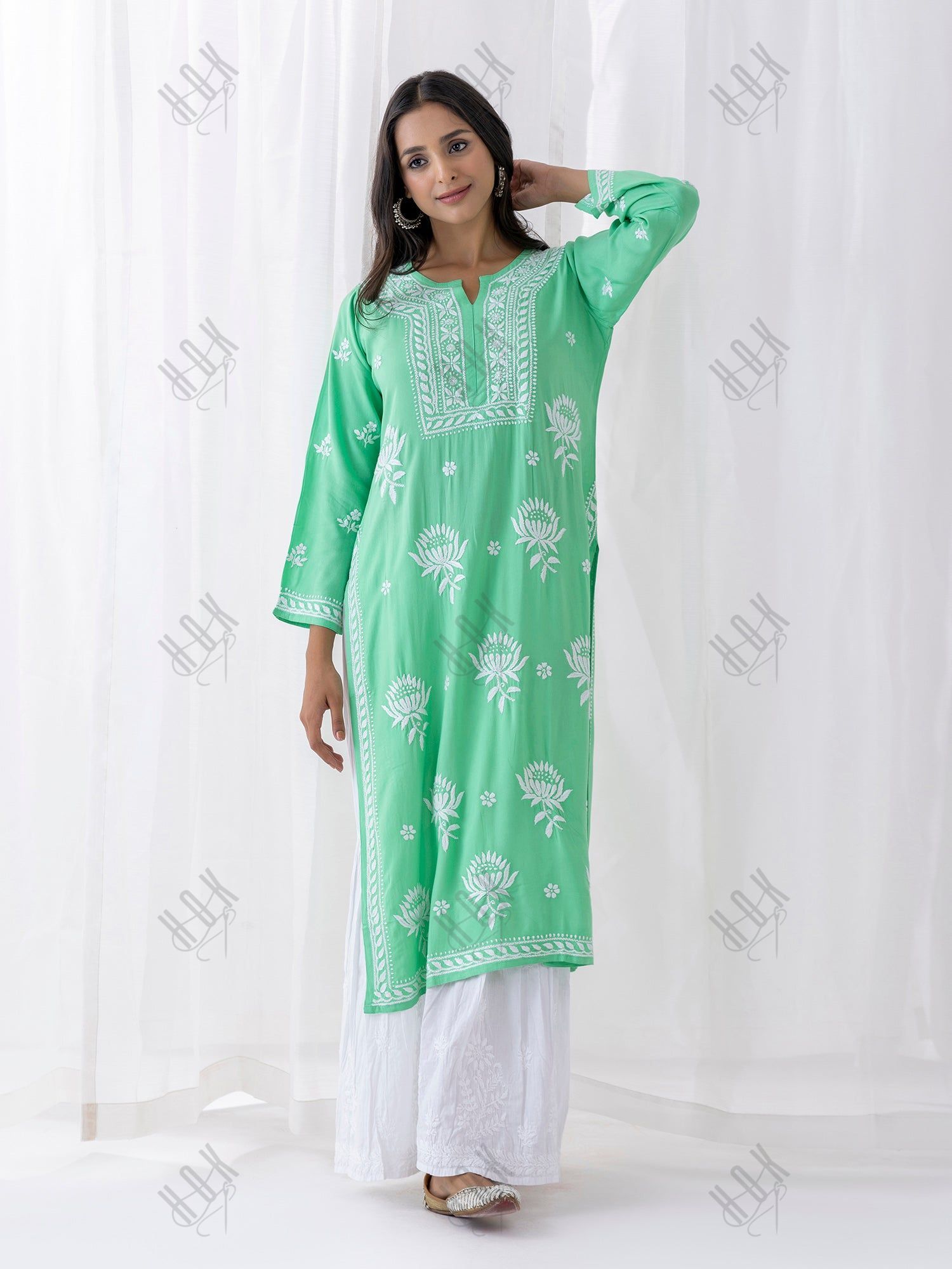 Fizaa Kurta with Chikankari Hand Embroidery Sea Green