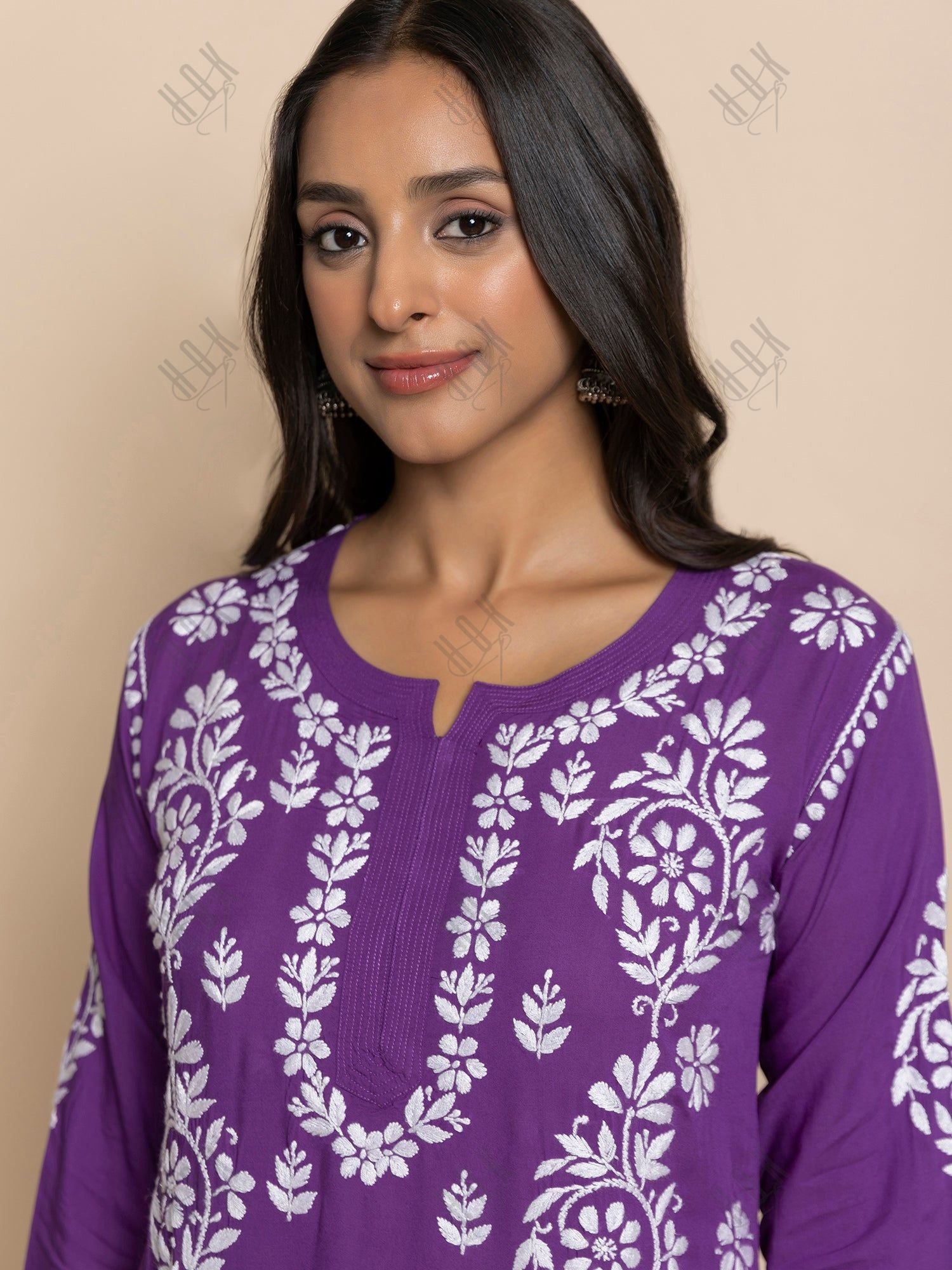 Fizaa chikankari Kurta in Modal cotton with Notch Neck Purple