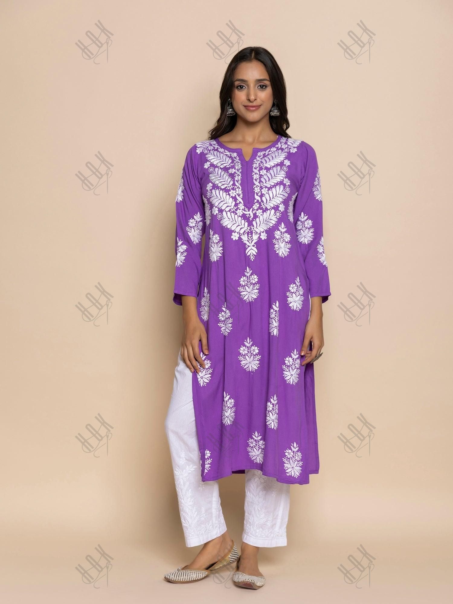 Fizaa chikankari Kurta in Purple - House Of Kari (Chikankari Clothing)