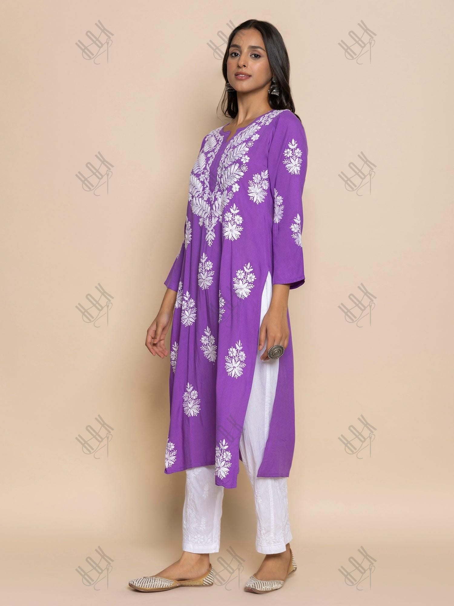 Fizaa chikankari Kurta in Purple - House Of Kari (Chikankari Clothing)