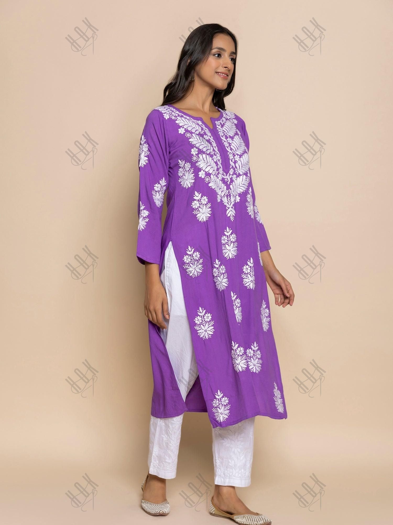 Fizaa chikankari Kurta in Purple - House Of Kari (Chikankari Clothing)