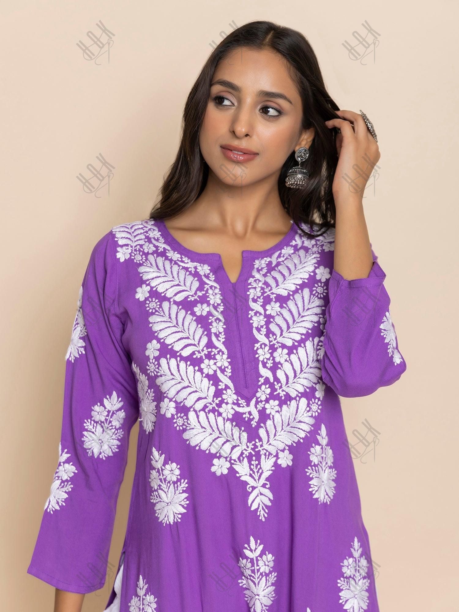 Fizaa chikankari Kurta in Purple - House Of Kari (Chikankari Clothing)