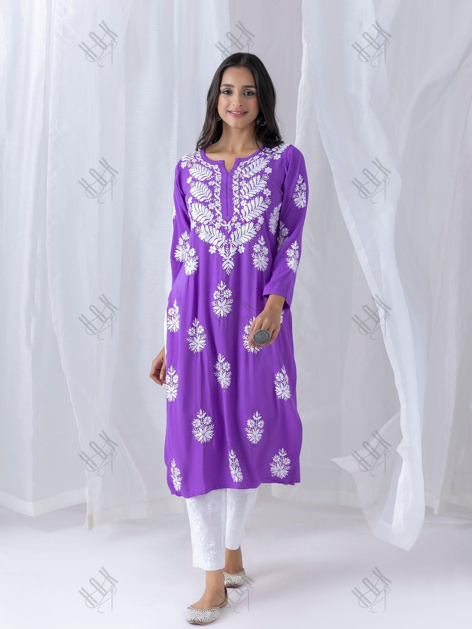 Fizaa chikankari Kurta in Purple - House Of Kari (Chikankari Clothing)