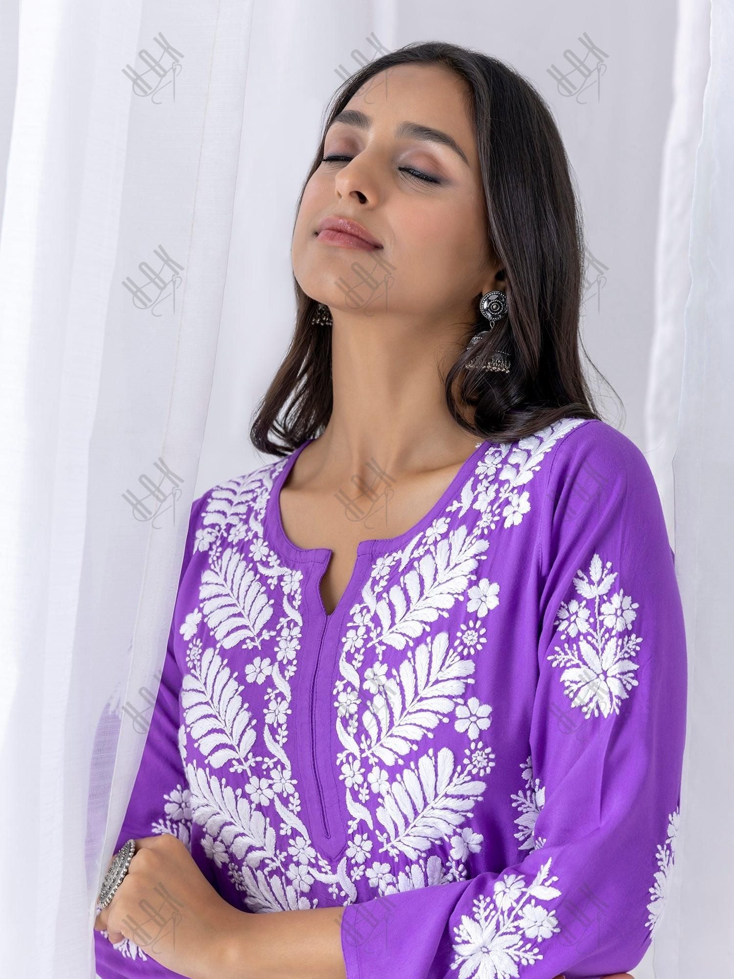 Fizaa chikankari Kurta in Purple - House Of Kari (Chikankari Clothing)