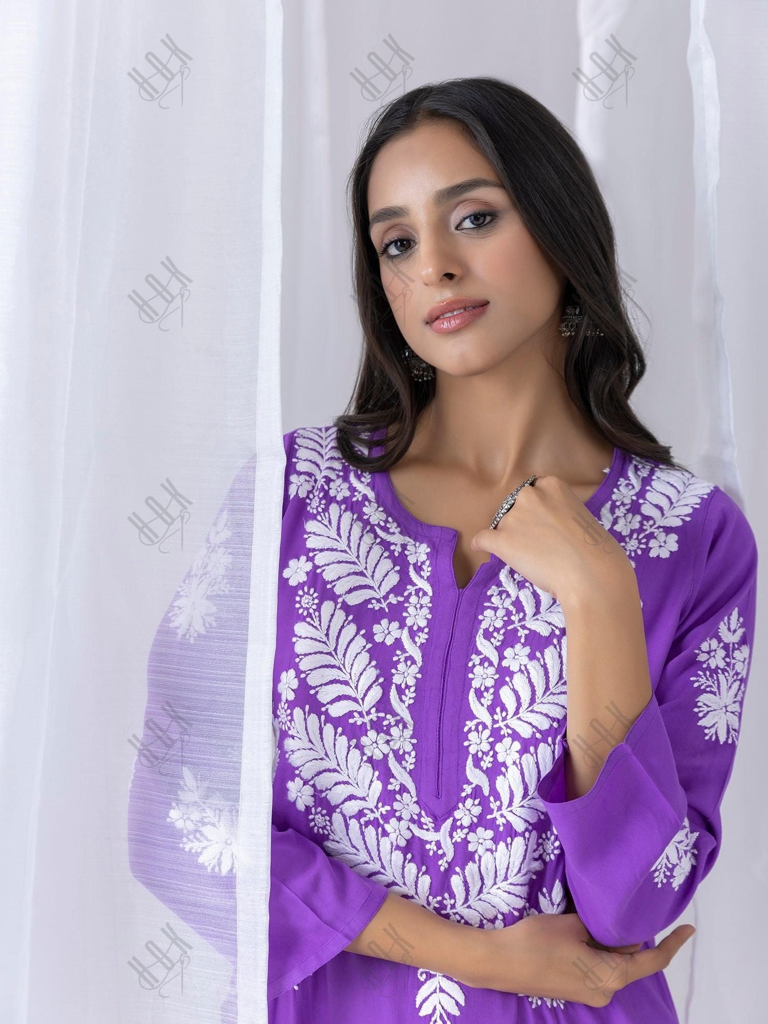 Fizaa chikankari Kurta in Purple - House Of Kari (Chikankari Clothing)