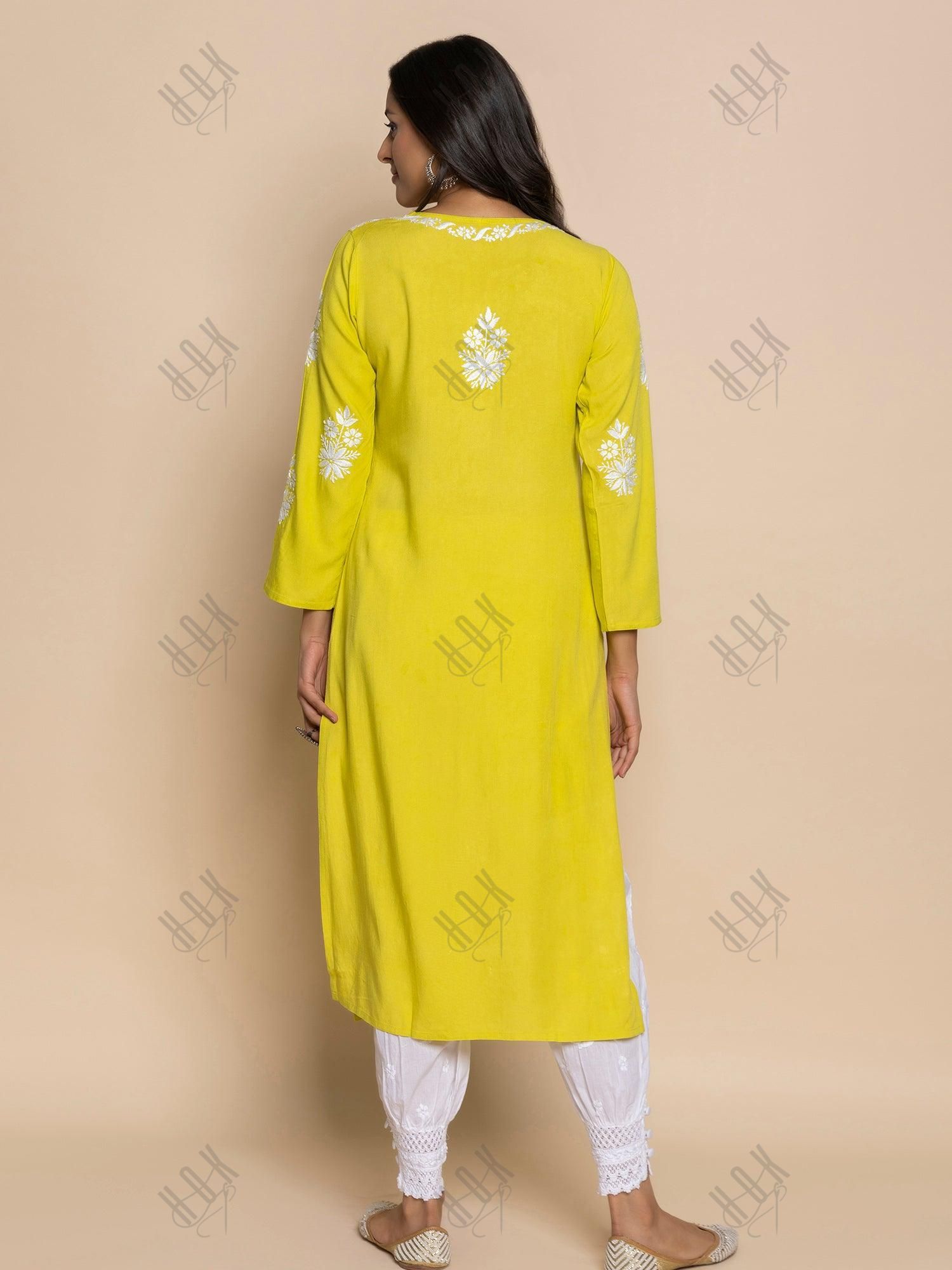 Fizaa chikankari Kurta in Lemon Green - House Of Kari (Chikankari Clothing)