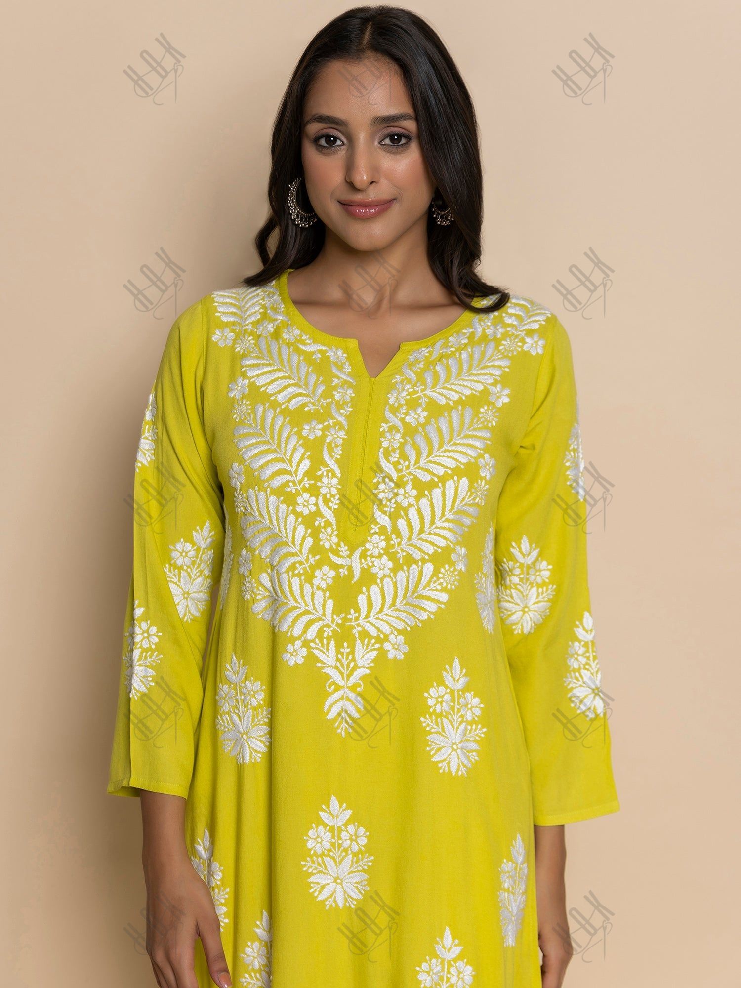 Shivani in chikankari Kurta in Lemon Green