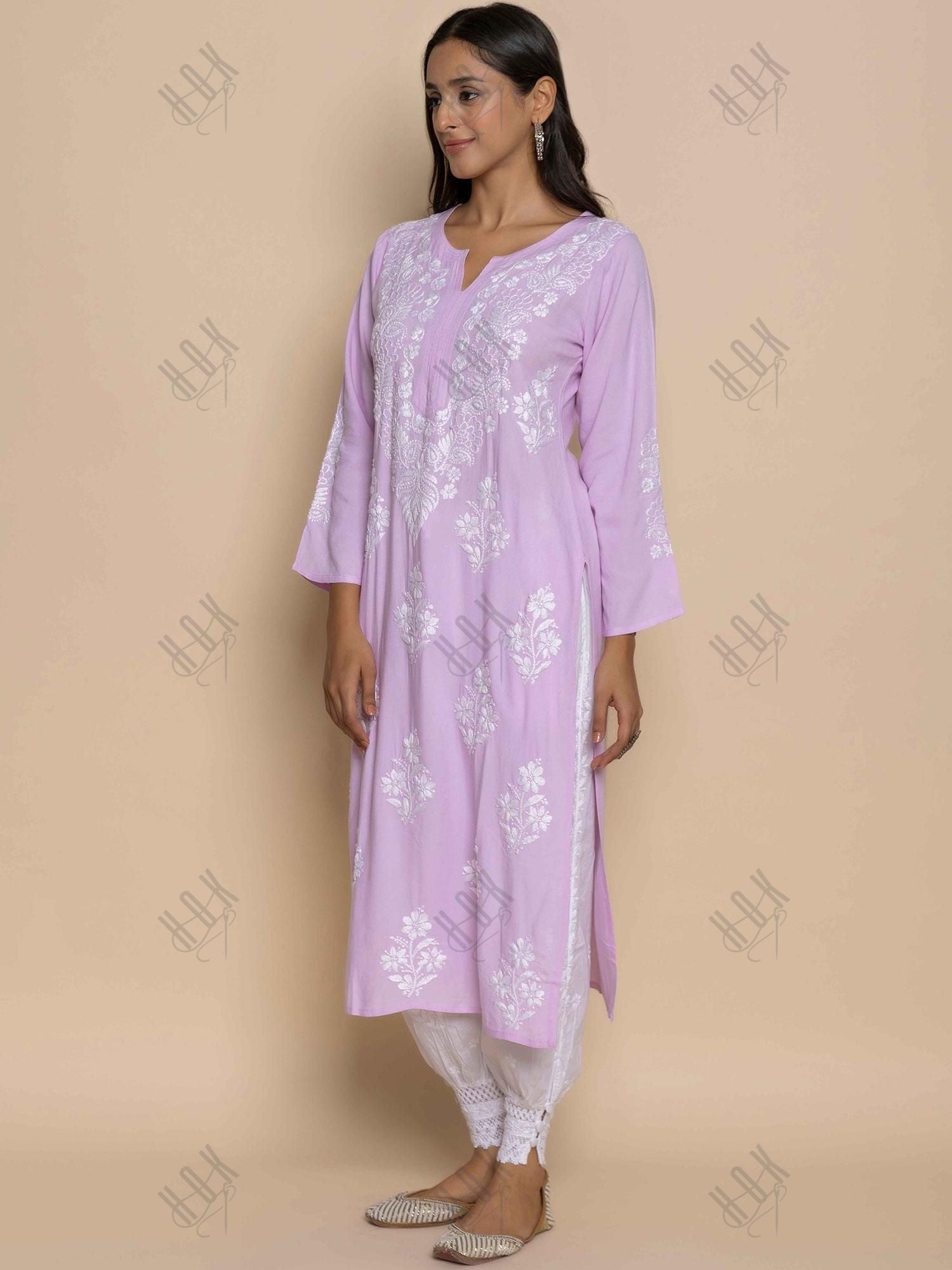 Fizaa Hand Embroidered Chikankari Kurta in Pink - House Of Kari (Chikankari Clothing)