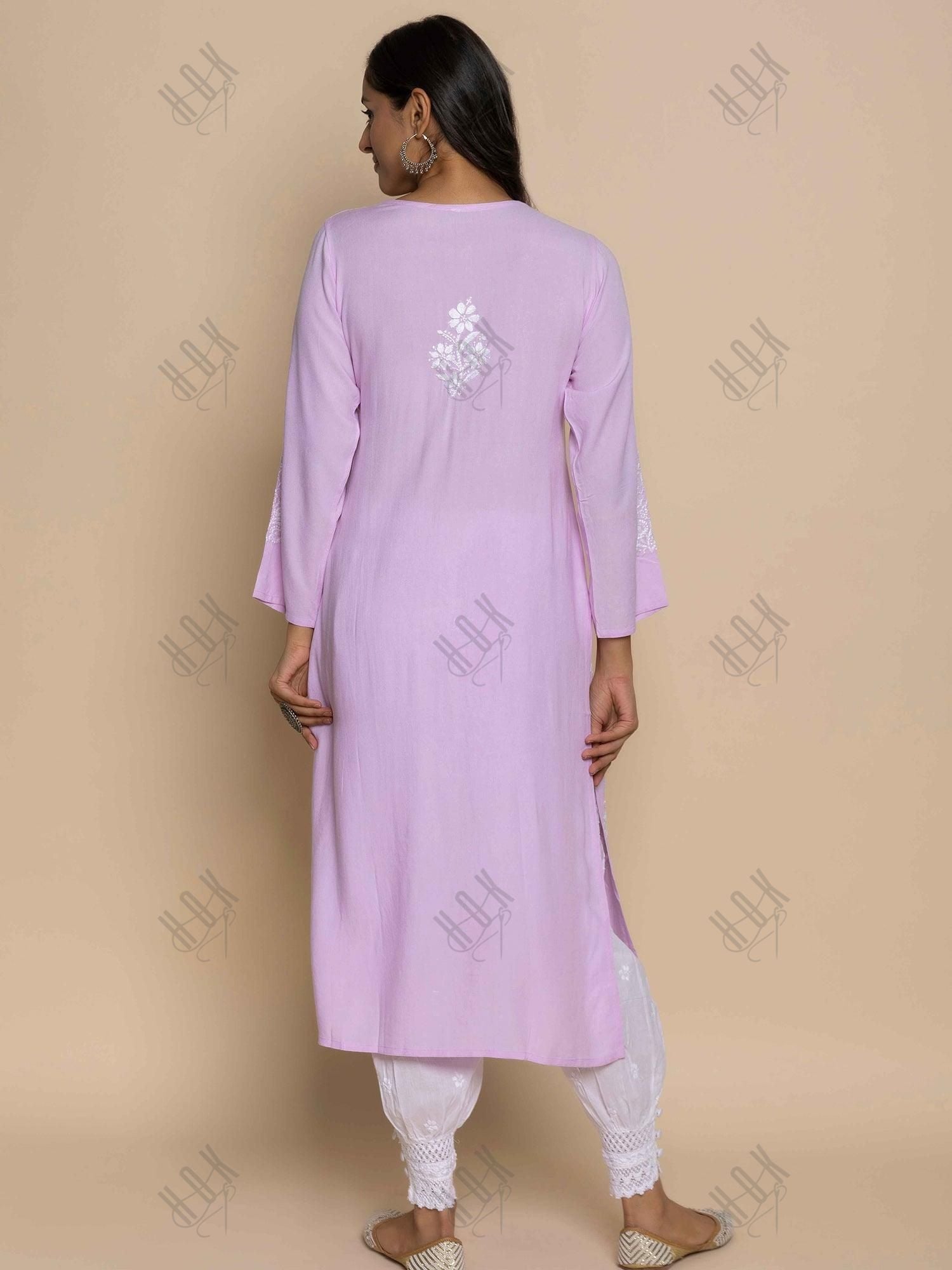 Fizaa Hand Embroidered Chikankari Kurta in Pink - House Of Kari (Chikankari Clothing)