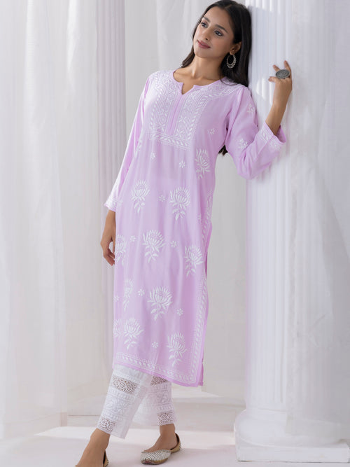 Load image into Gallery viewer, Fizaa Kurta with Chikankari Hand Embroidery Pink
