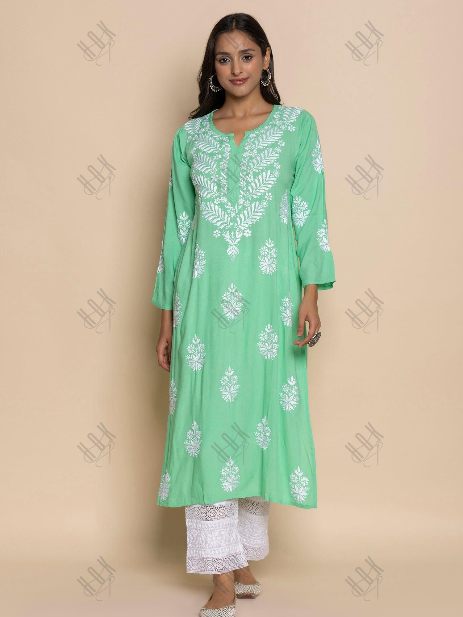 Fizaa chikankari Kurta in Sea Green - House Of Kari (Chikankari Clothing)