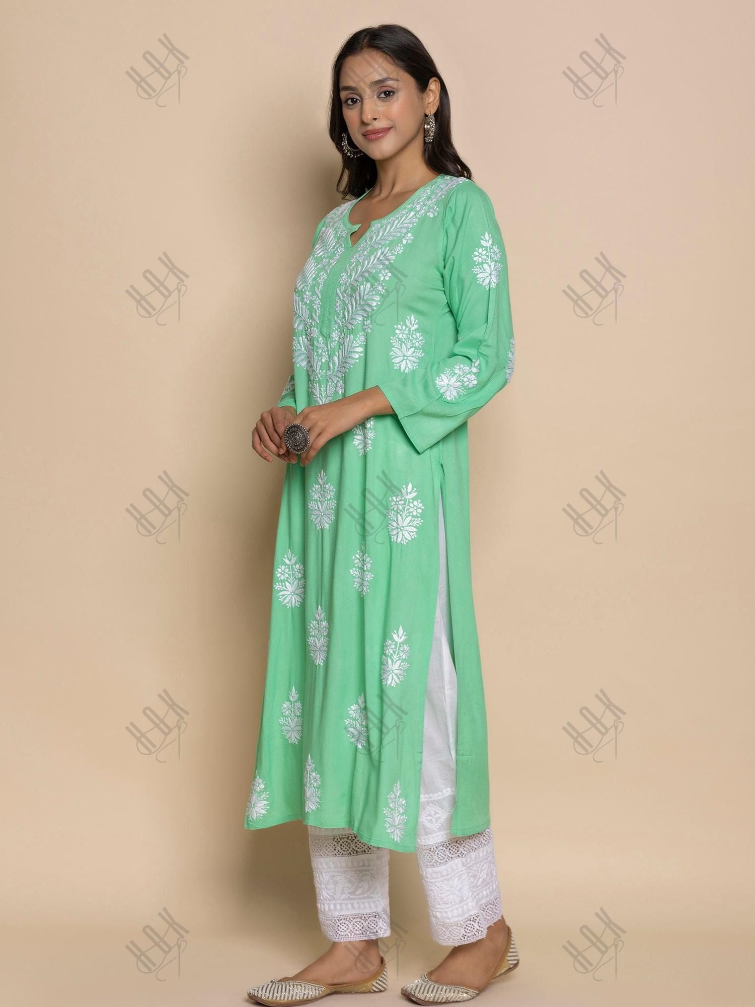 Fizaa chikankari Kurta in Sea Green - House Of Kari (Chikankari Clothing)