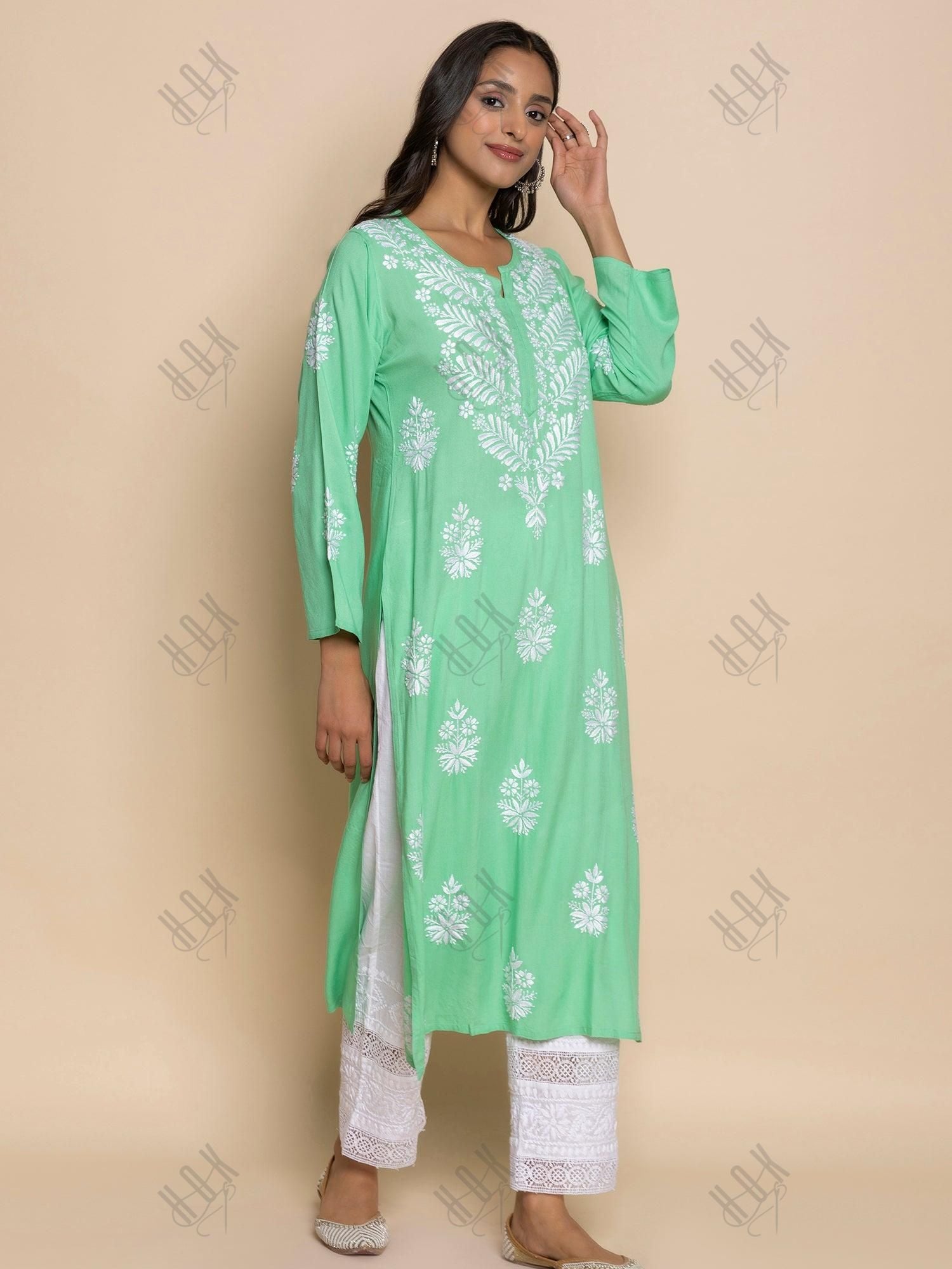 Fizaa chikankari Kurta in Sea Green - House Of Kari (Chikankari Clothing)