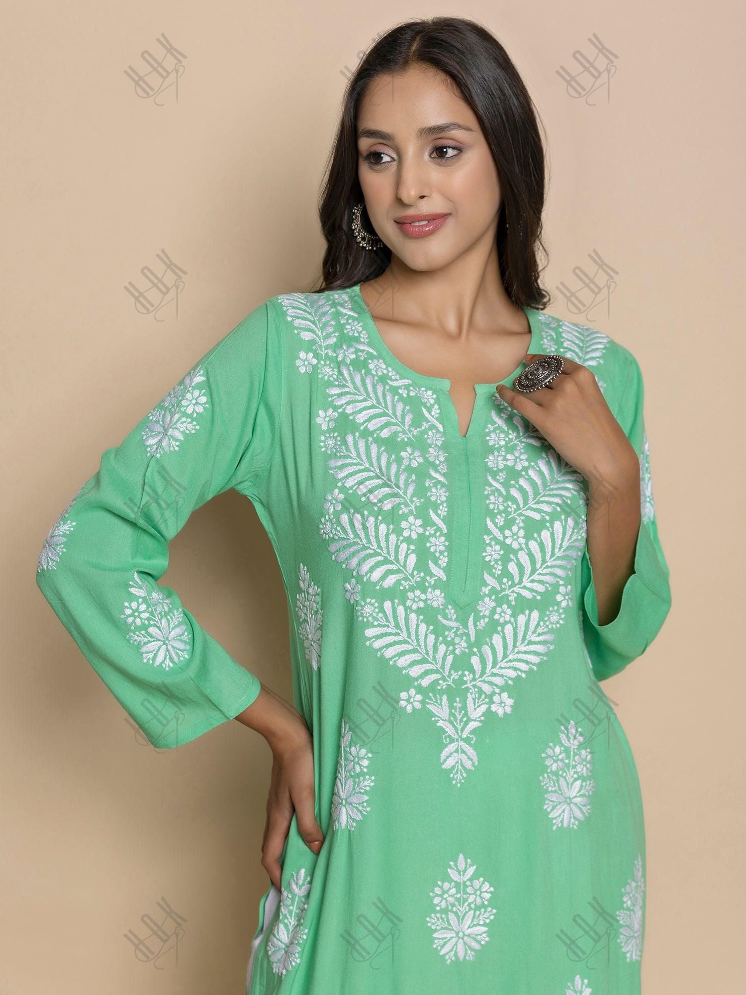 Fizaa chikankari Kurta in Sea Green - House Of Kari (Chikankari Clothing)