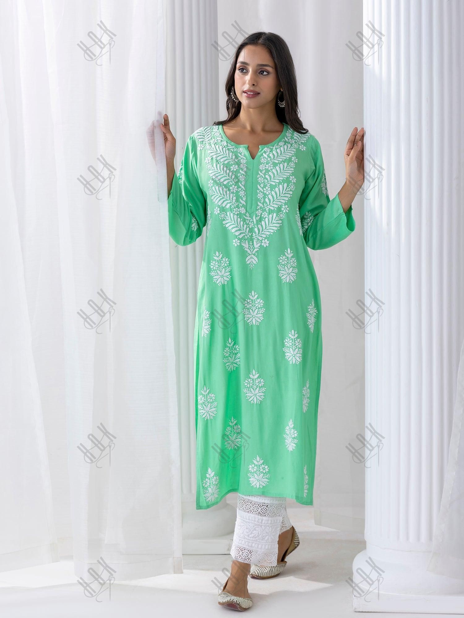 Fizaa chikankari Kurta in Sea Green - House Of Kari (Chikankari Clothing)