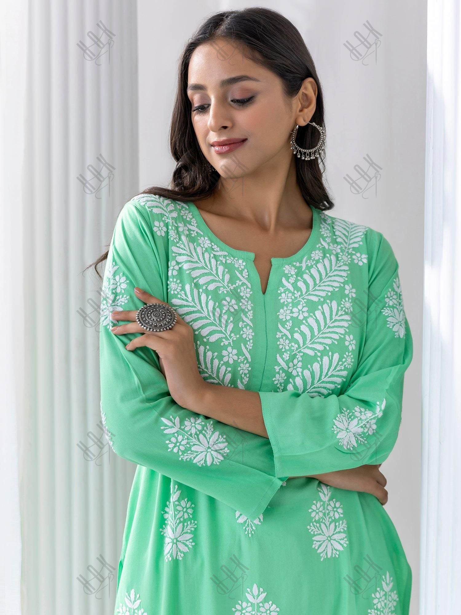 Fizaa chikankari Kurta in Sea Green - House Of Kari (Chikankari Clothing)