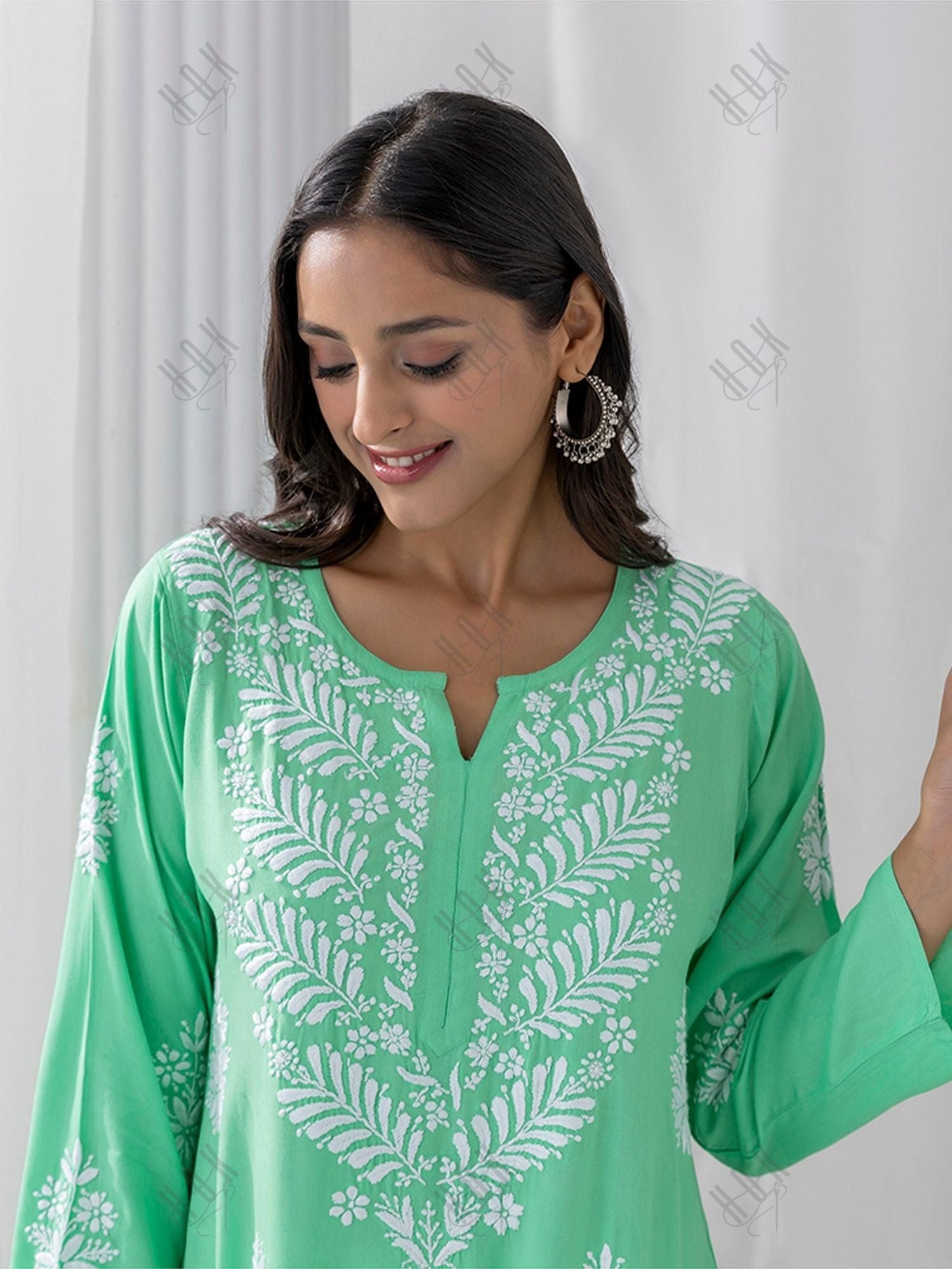 Fizaa chikankari Kurta in Sea Green - House Of Kari (Chikankari Clothing)