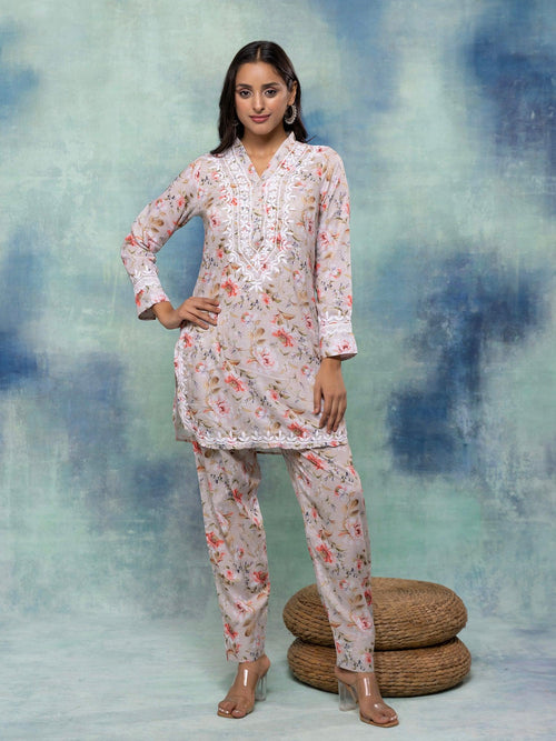 Fizaa Chikankari Co-ord set in Printed Rayon Cotton for Women