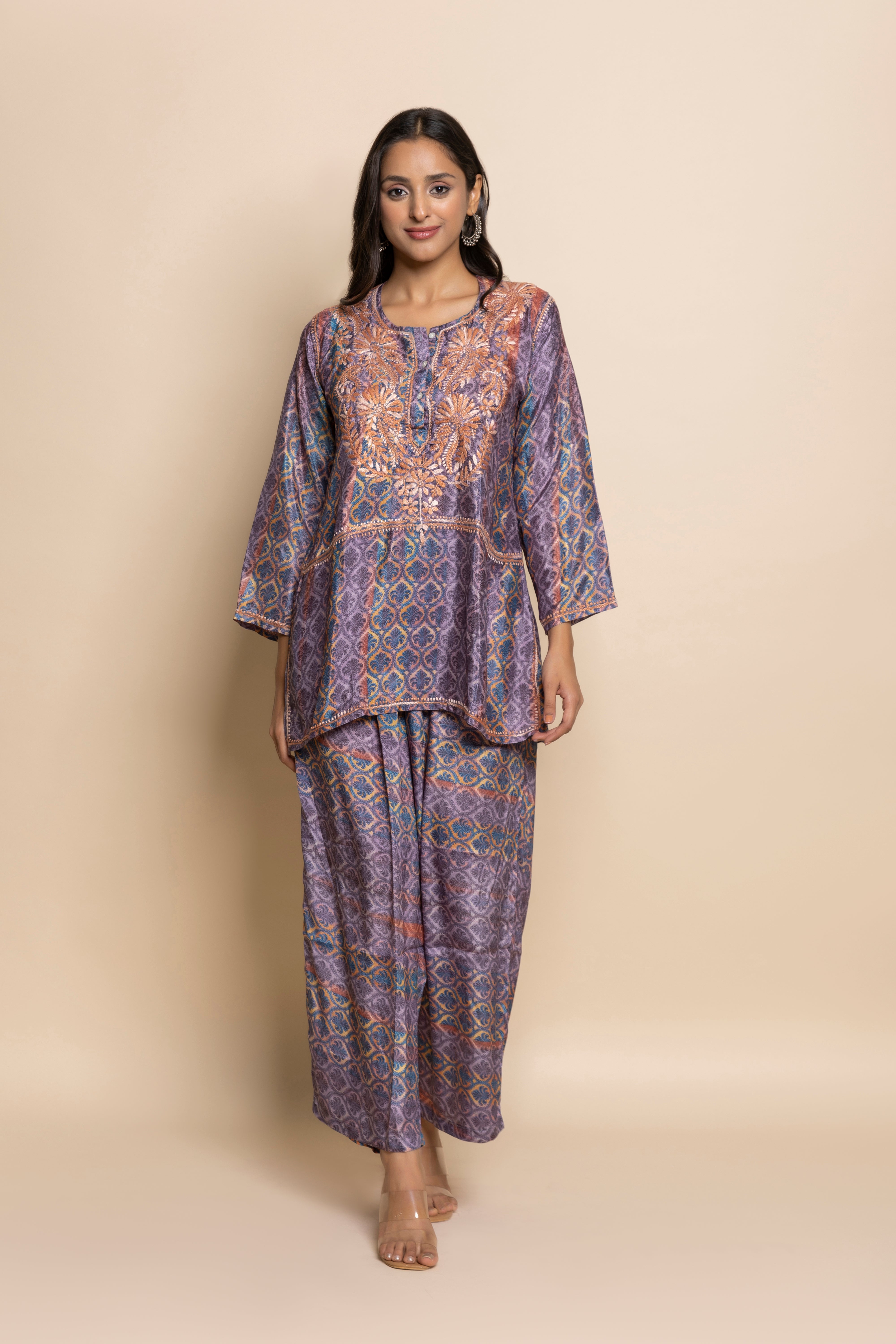 Triyata in HOK Chikankari cord set in Poly Silk Multicolor