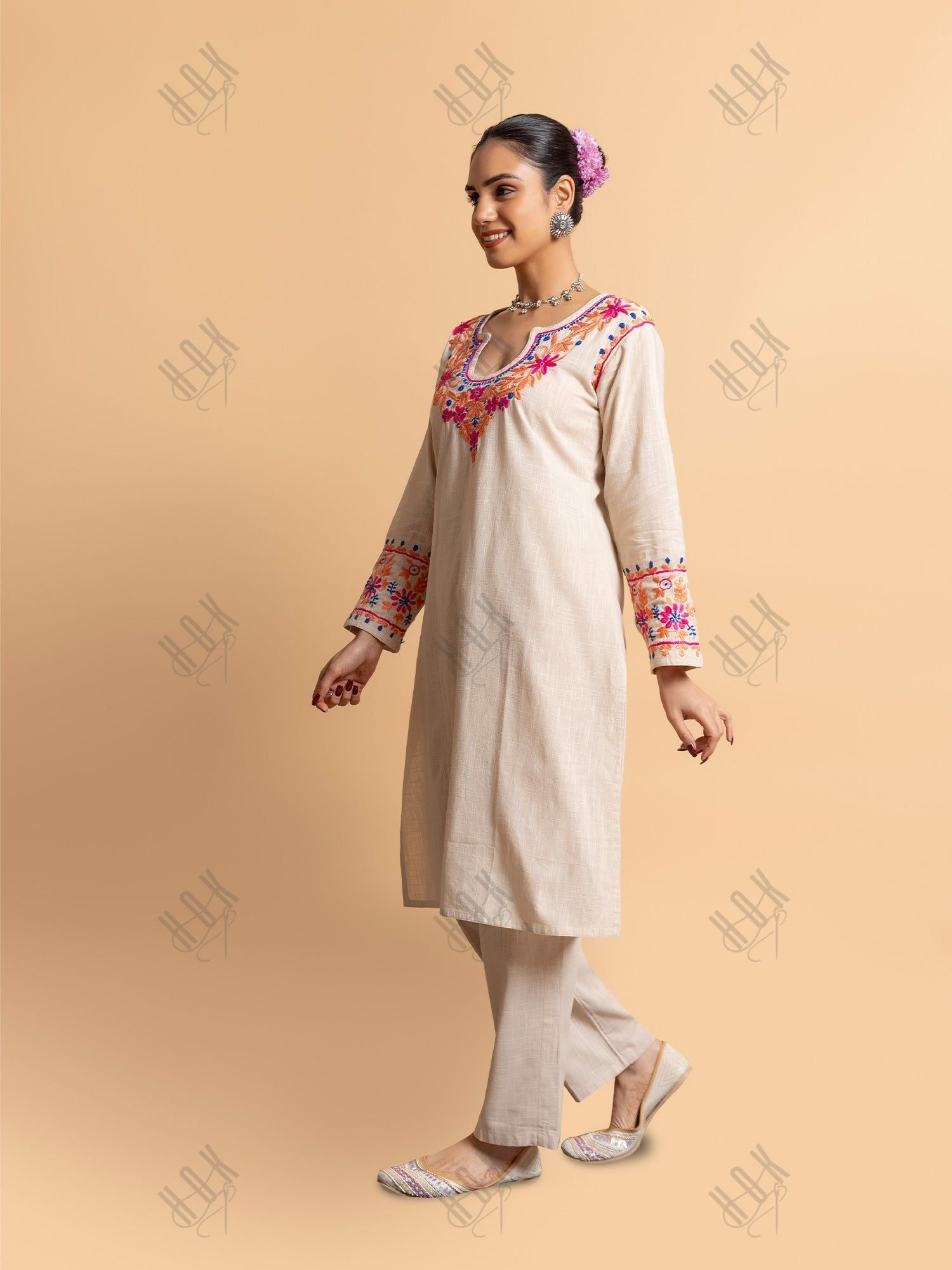 Saba Chikankari in Cotton Kurta Set for Women - Beige