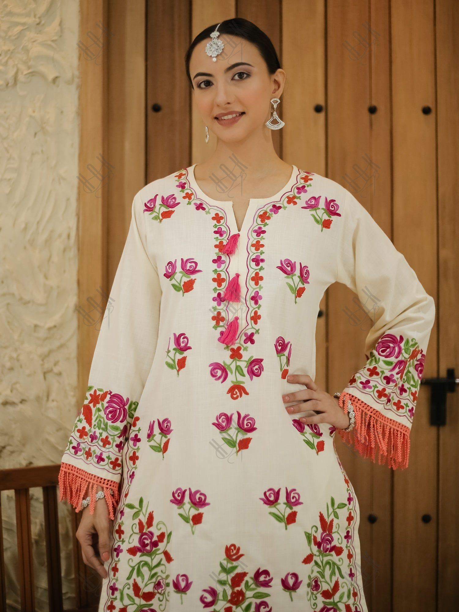 Falak Kashmiri Long Kurta - Off White