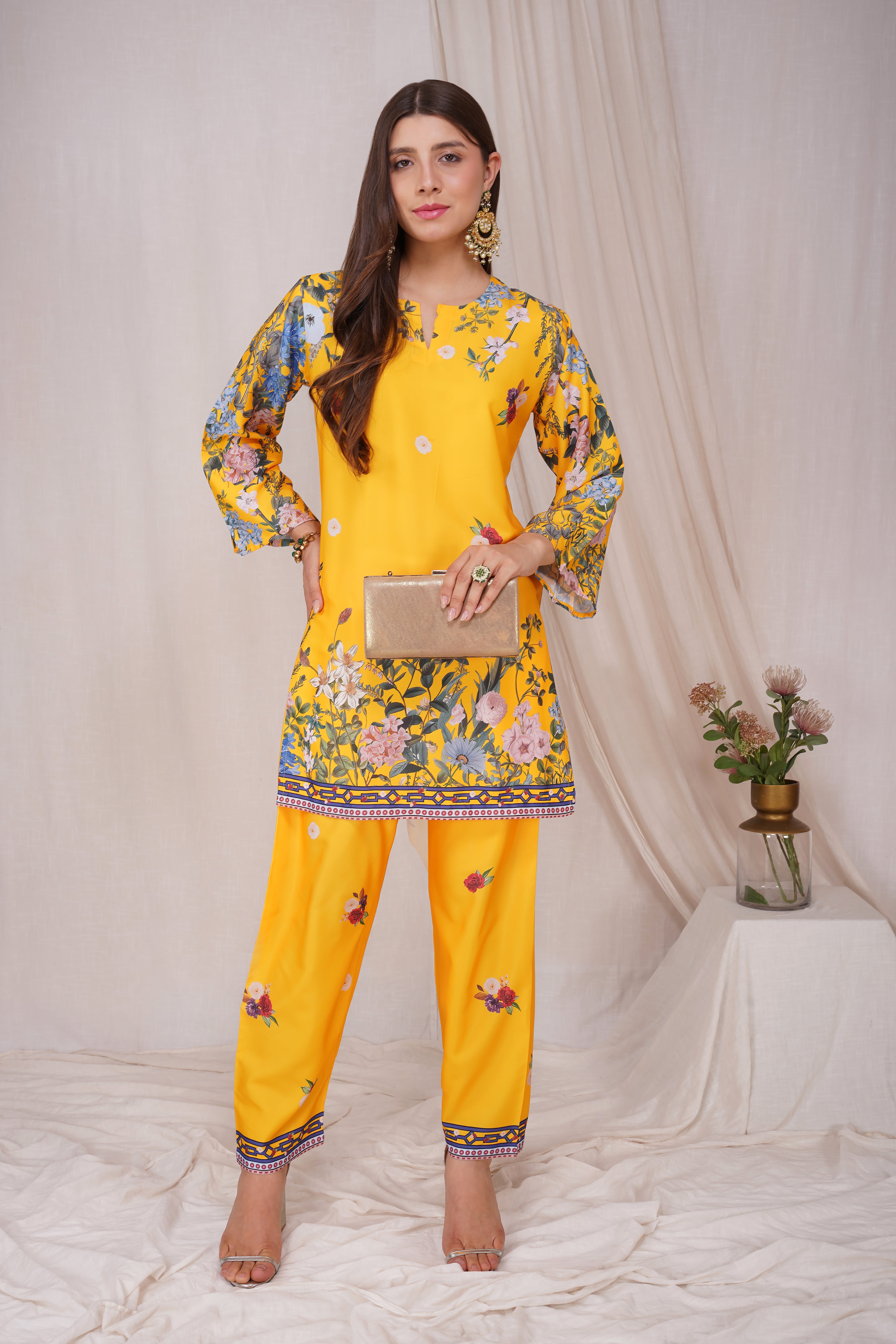 Printkari Poly Muslin Co-ord set in Yellow