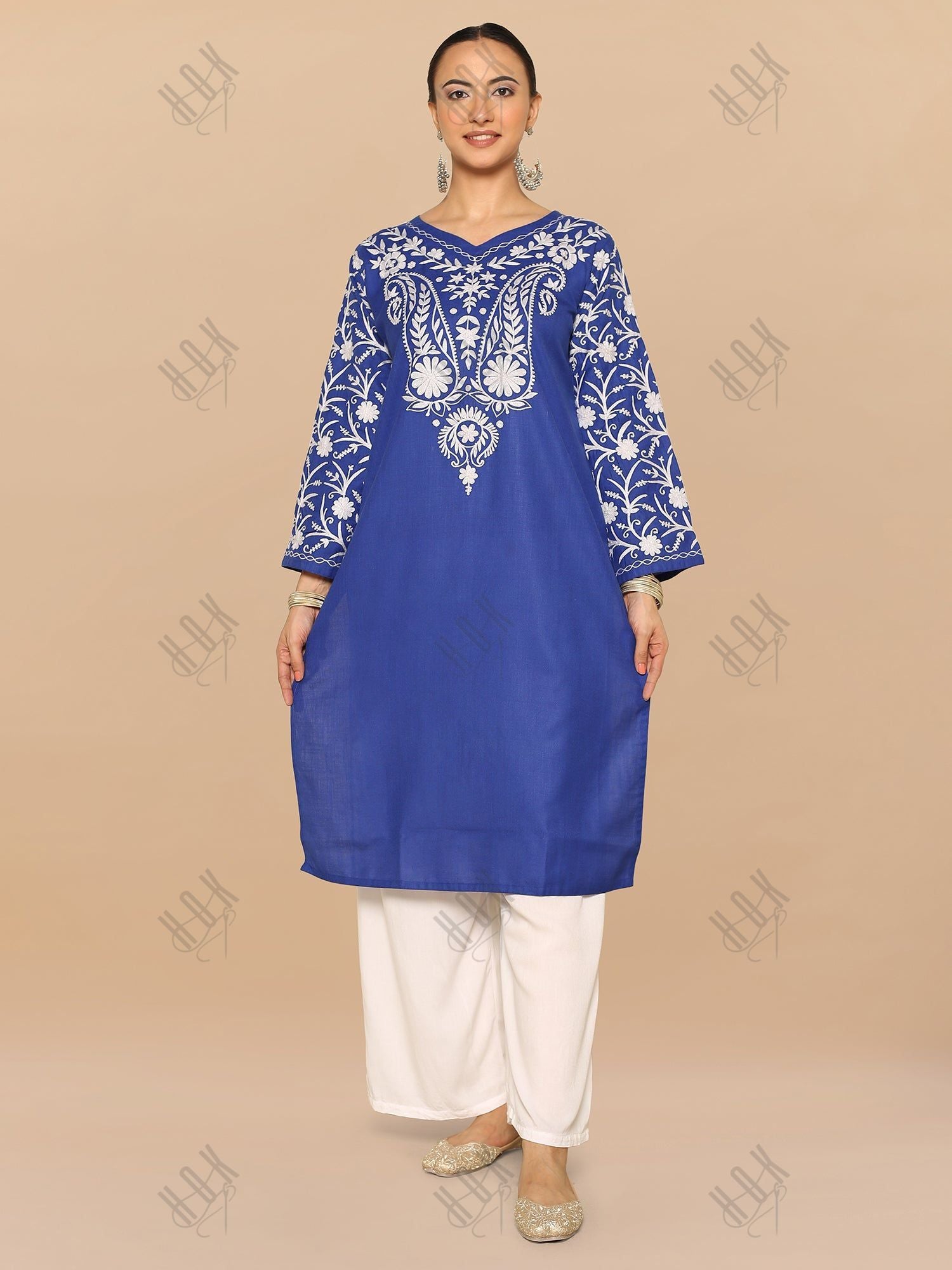 Falak Kashmiri Long Kurta - Blue