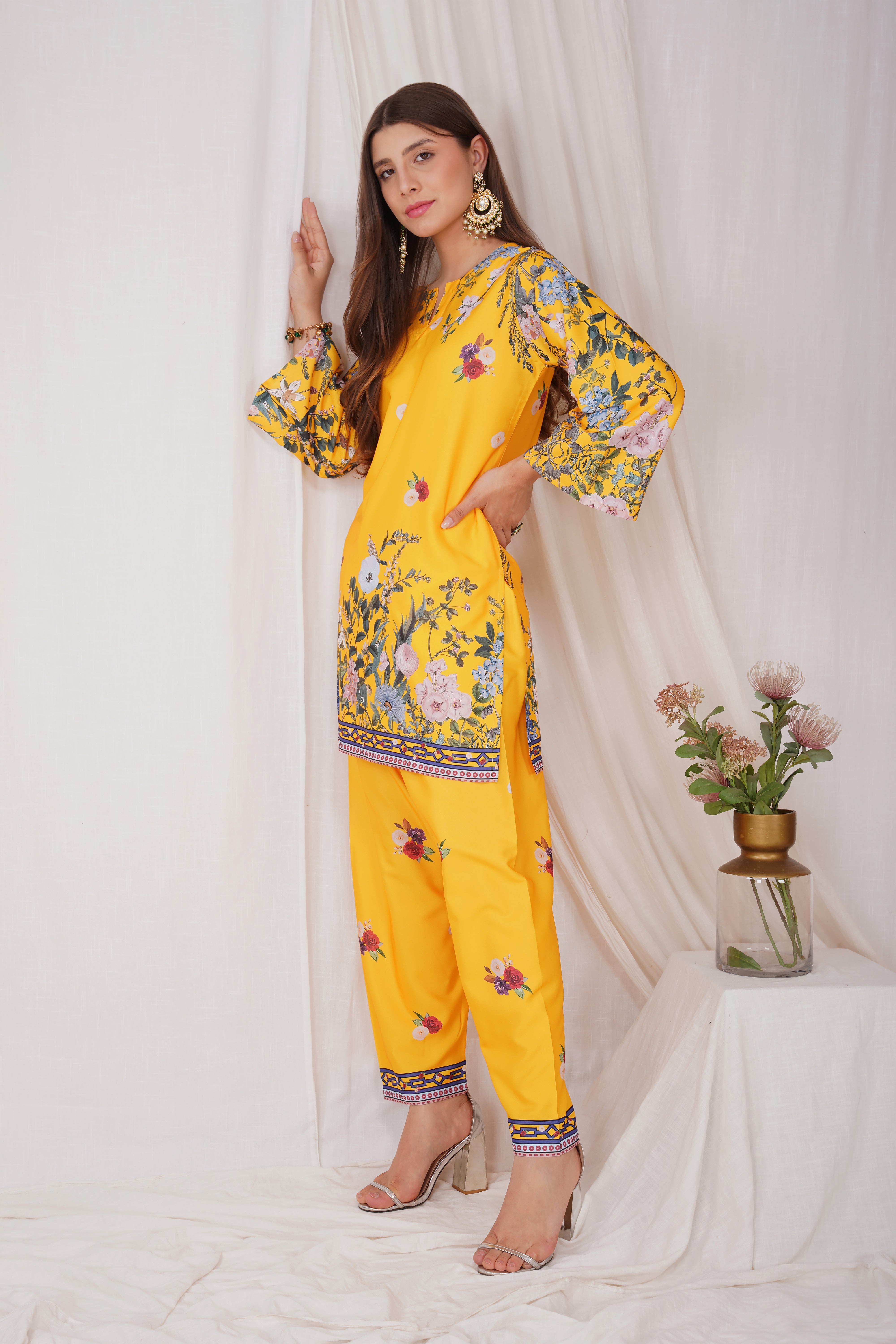 Printkari Poly Muslin Co-ord set in Yellow