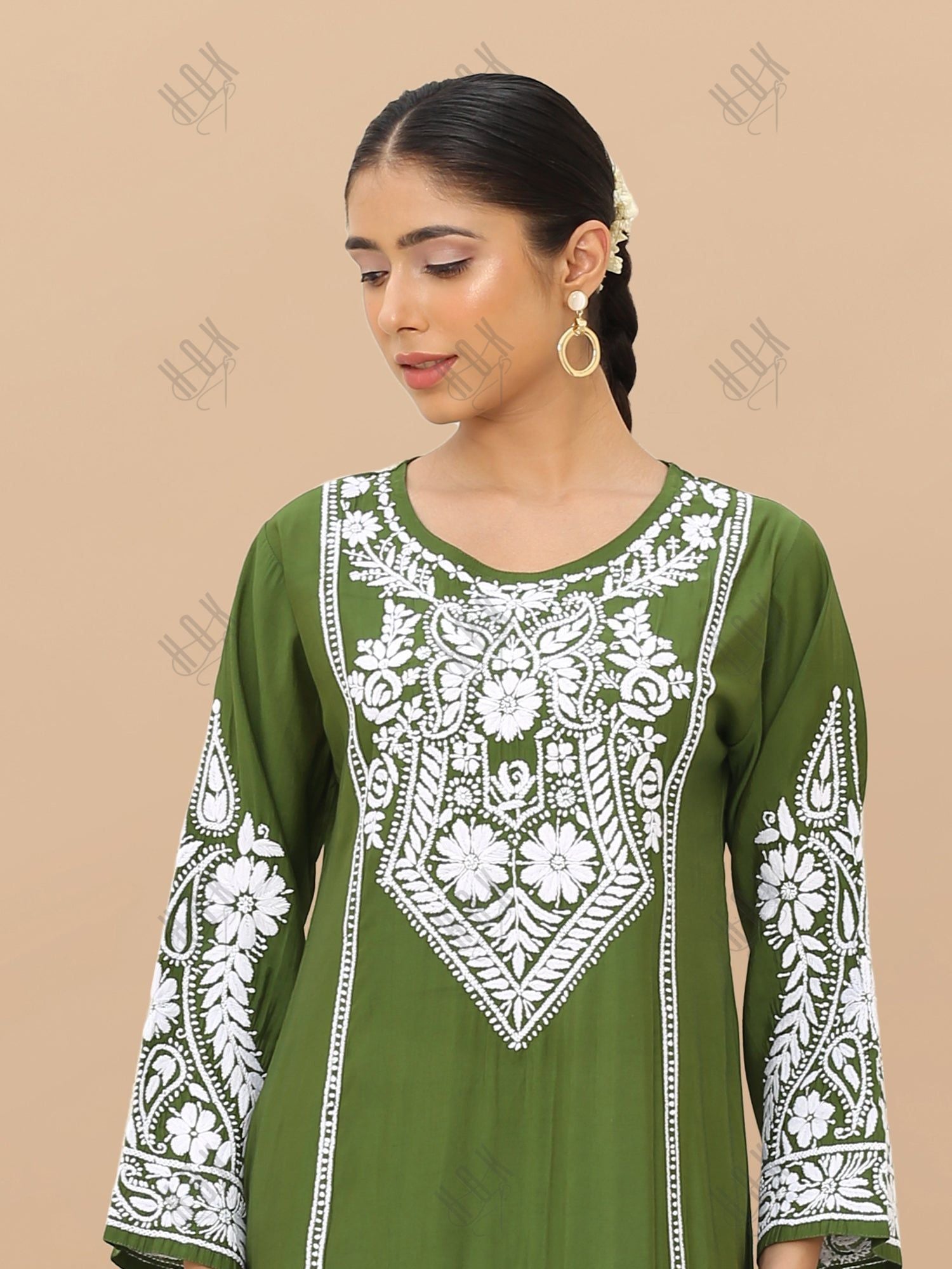 Saba Chikankari Kurti in Modal Silk - Green