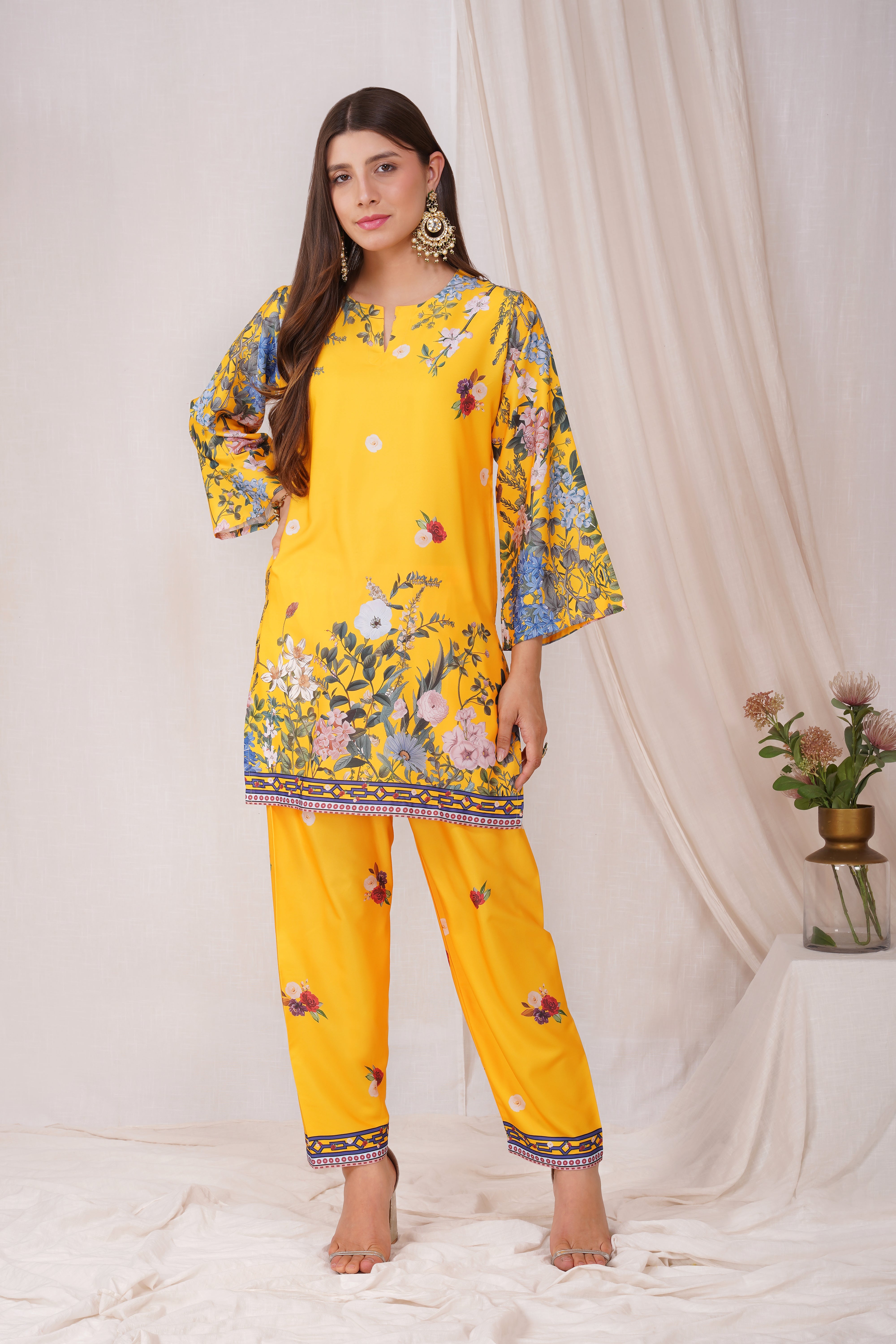 Printkari Poly Muslin Co-ord set in Yellow