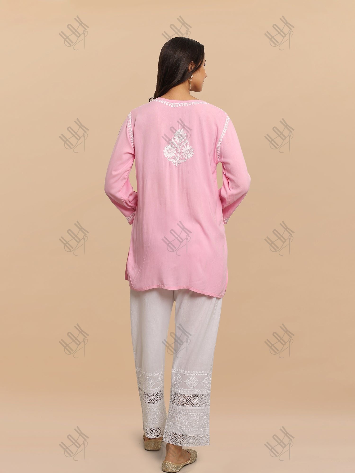 Saba Chikankari Short Kurta in Rayon cotton - Pink