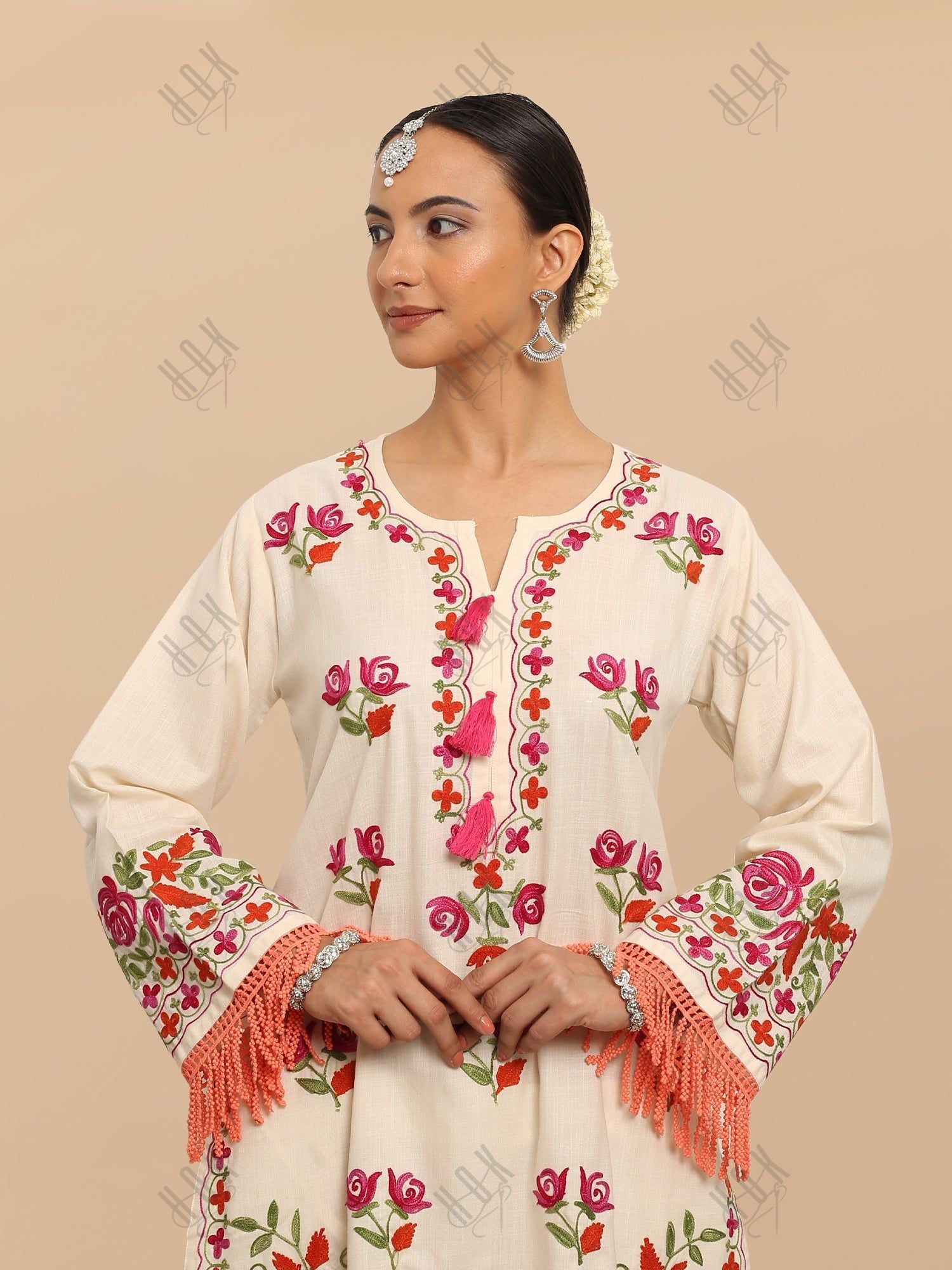 Falak Kashmiri Long Kurta - Off White