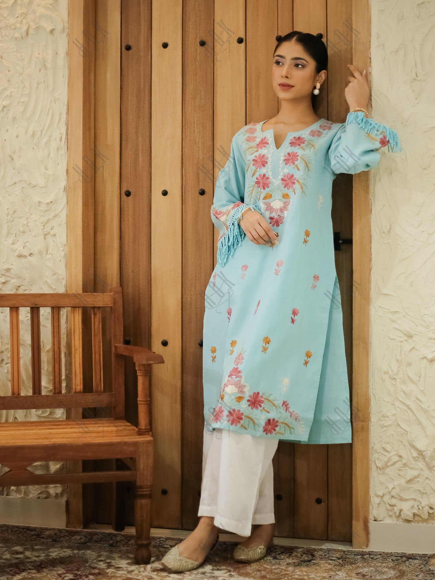 Falak Kashmiri Long Kurta - Blue