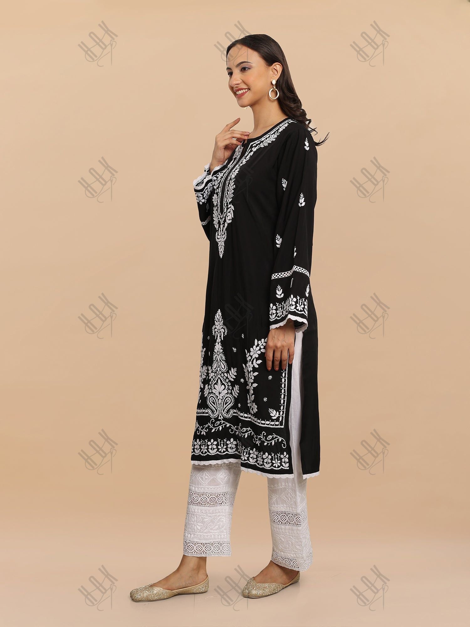 Saba Chikankari Long kurta  in Modal Silk - Black