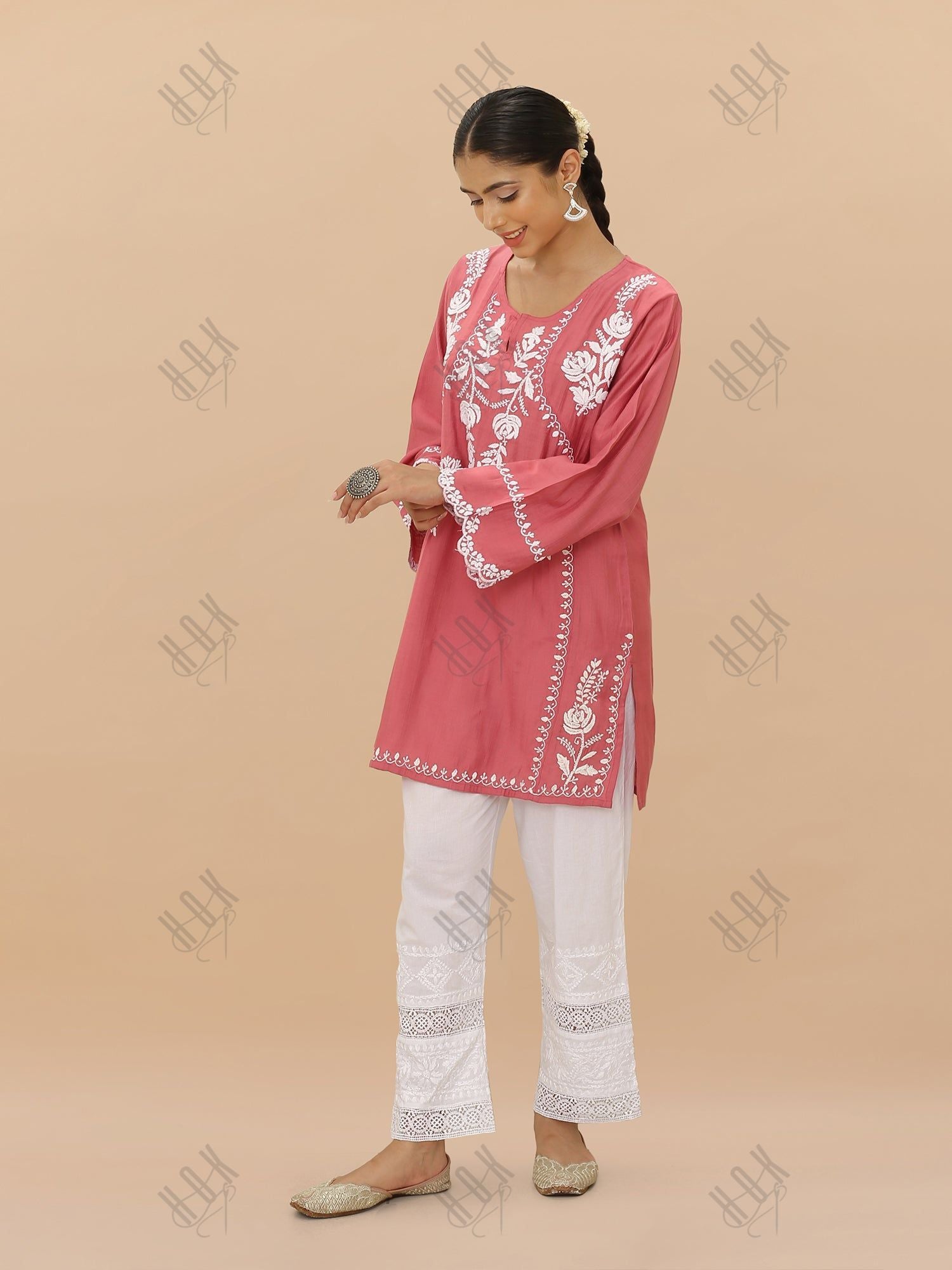 Saba Chikankari Short kurta in Modal Silk  - Pink