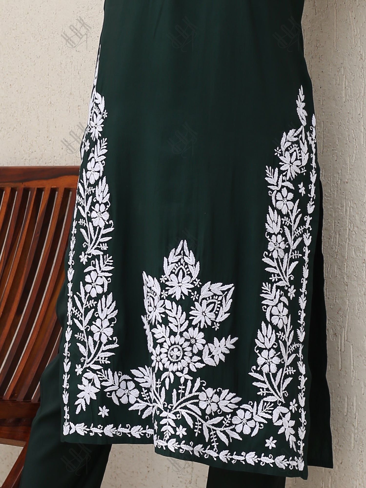 Saba Chikankari Kurta Set in Modal Silk -Green