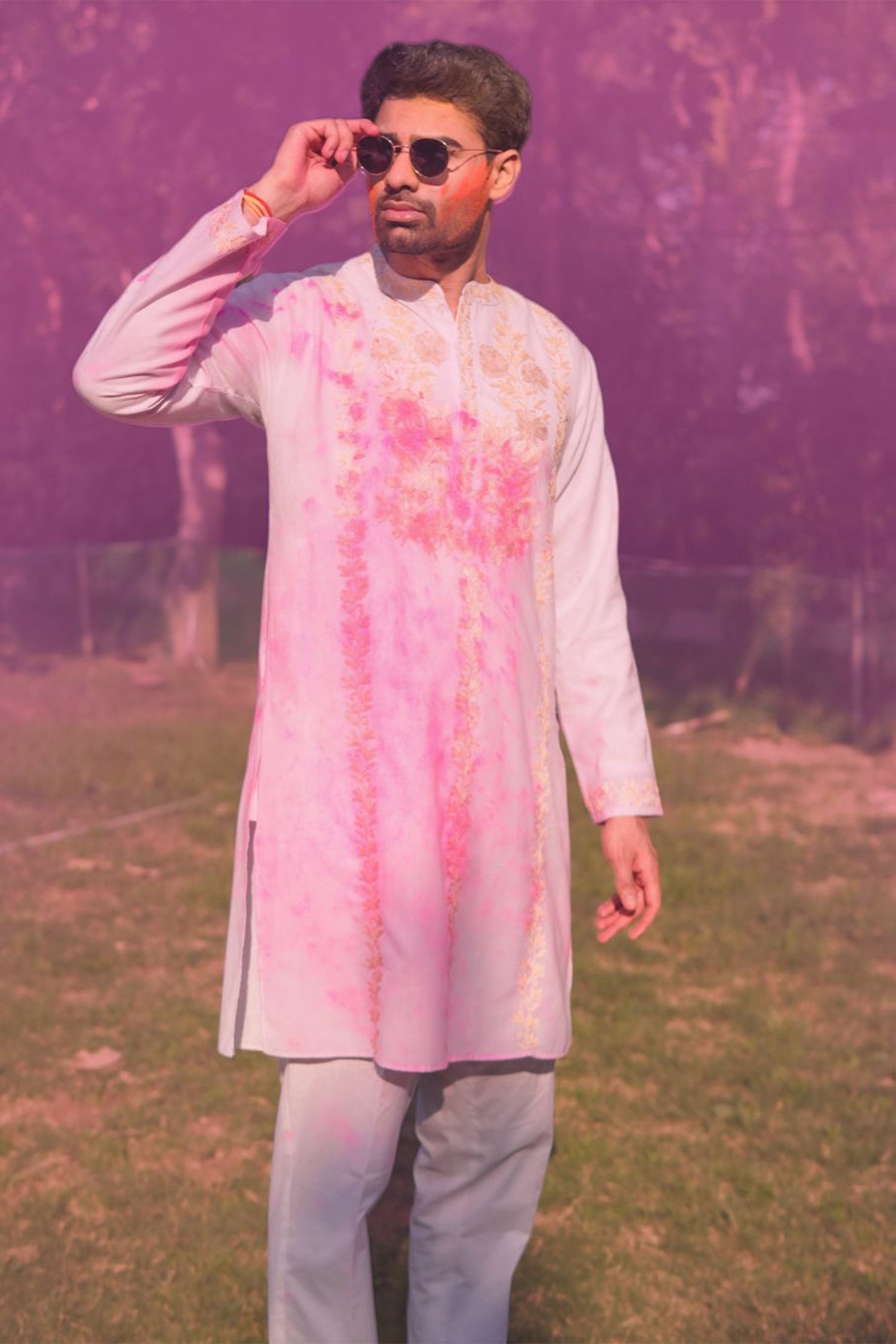 Cotton Aari Work Kurta for Men – Beige Embroidery