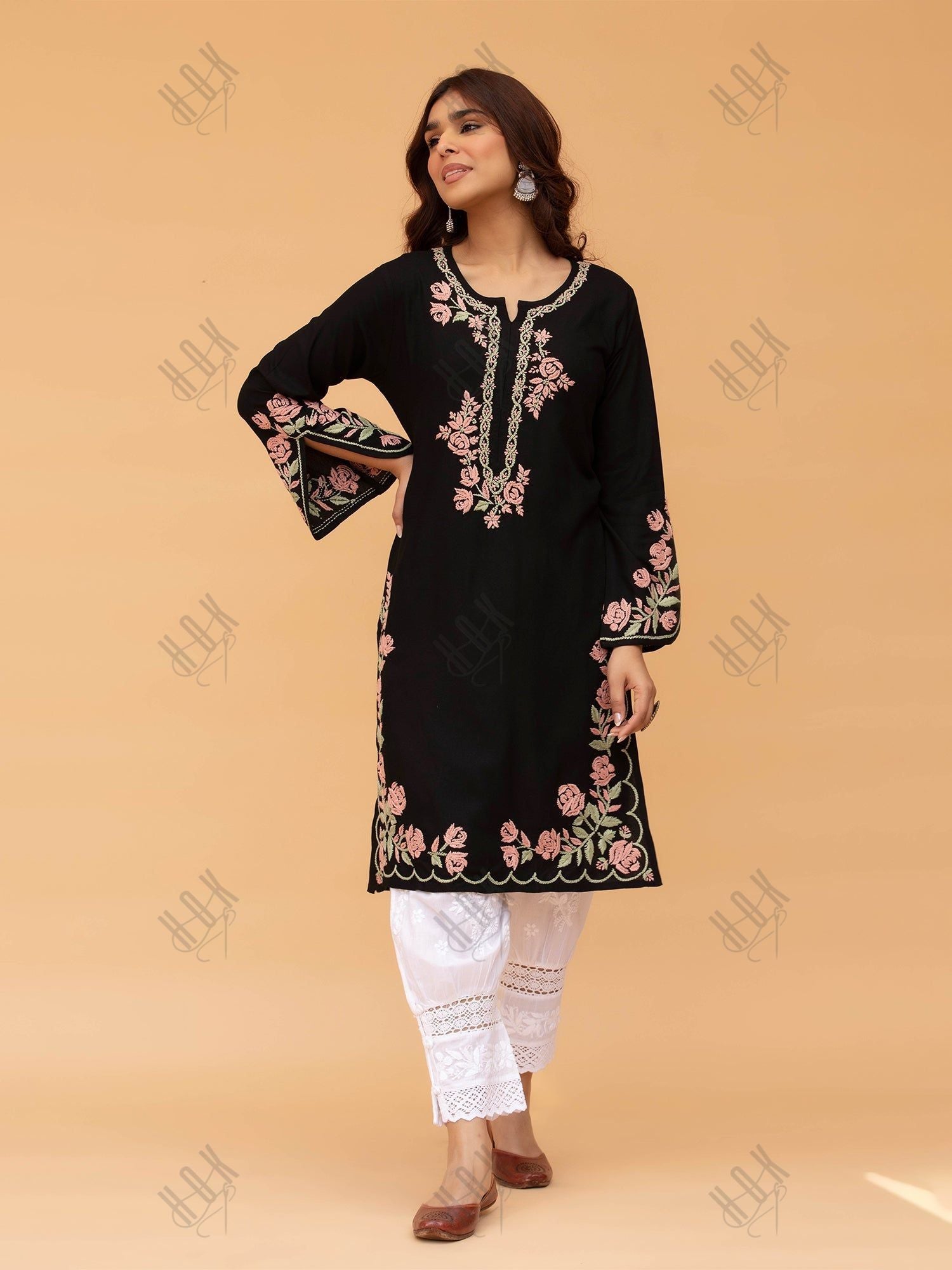 Saba Chikankari Kurta in Rayon Cotton - Black