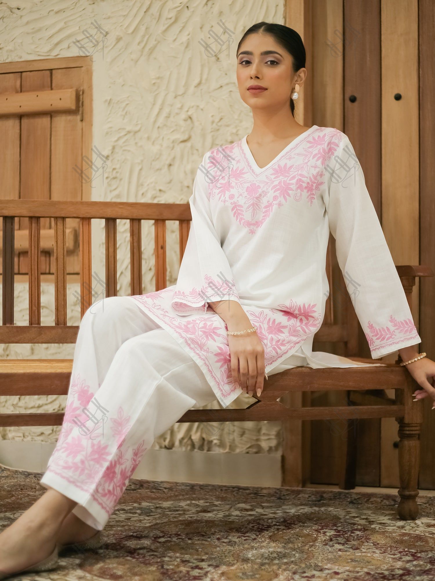 Falak Kashmiri Kurta Set  - White