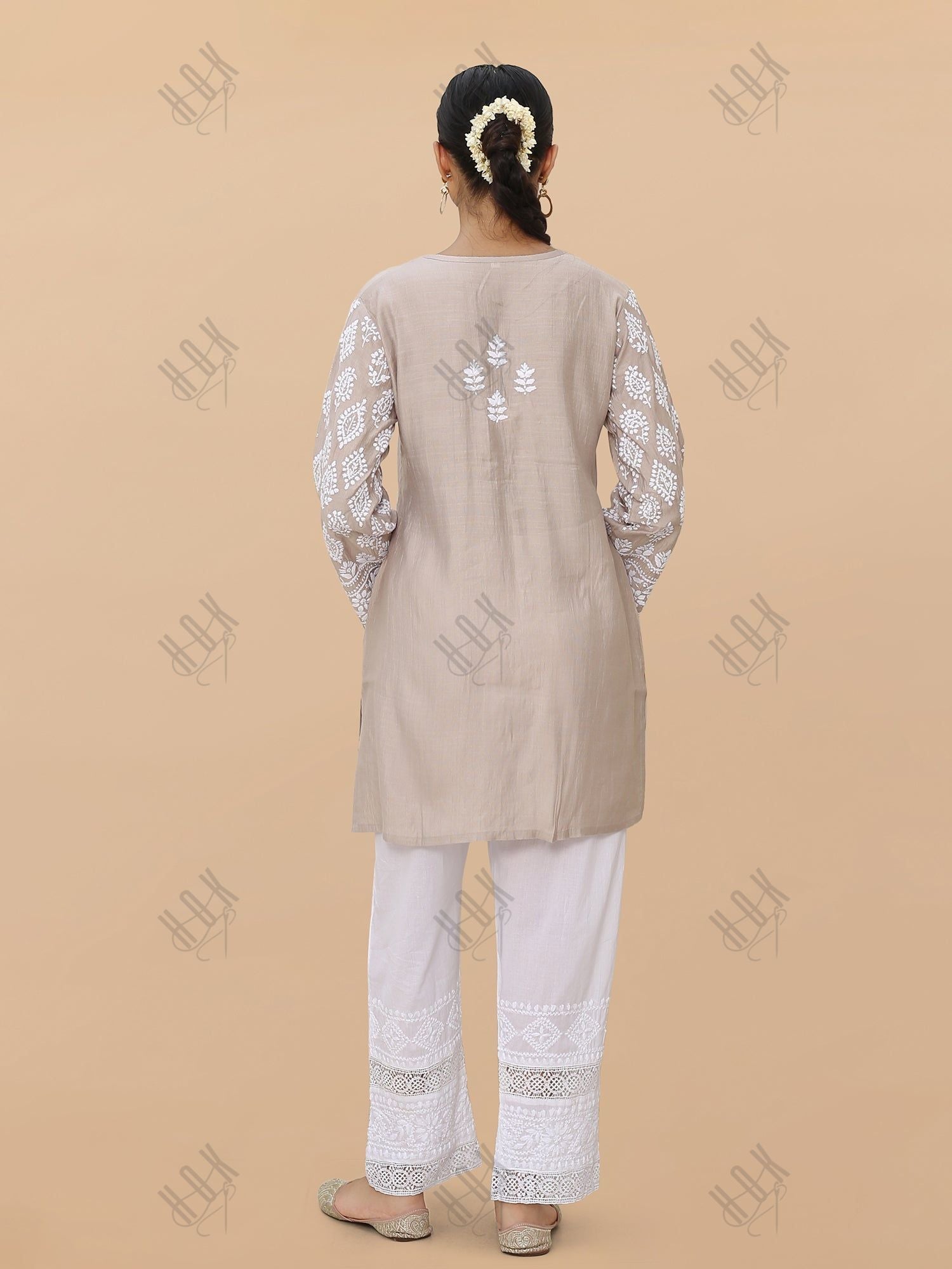 Saba Chikankari Short kurta in Modal Silk  - Beige