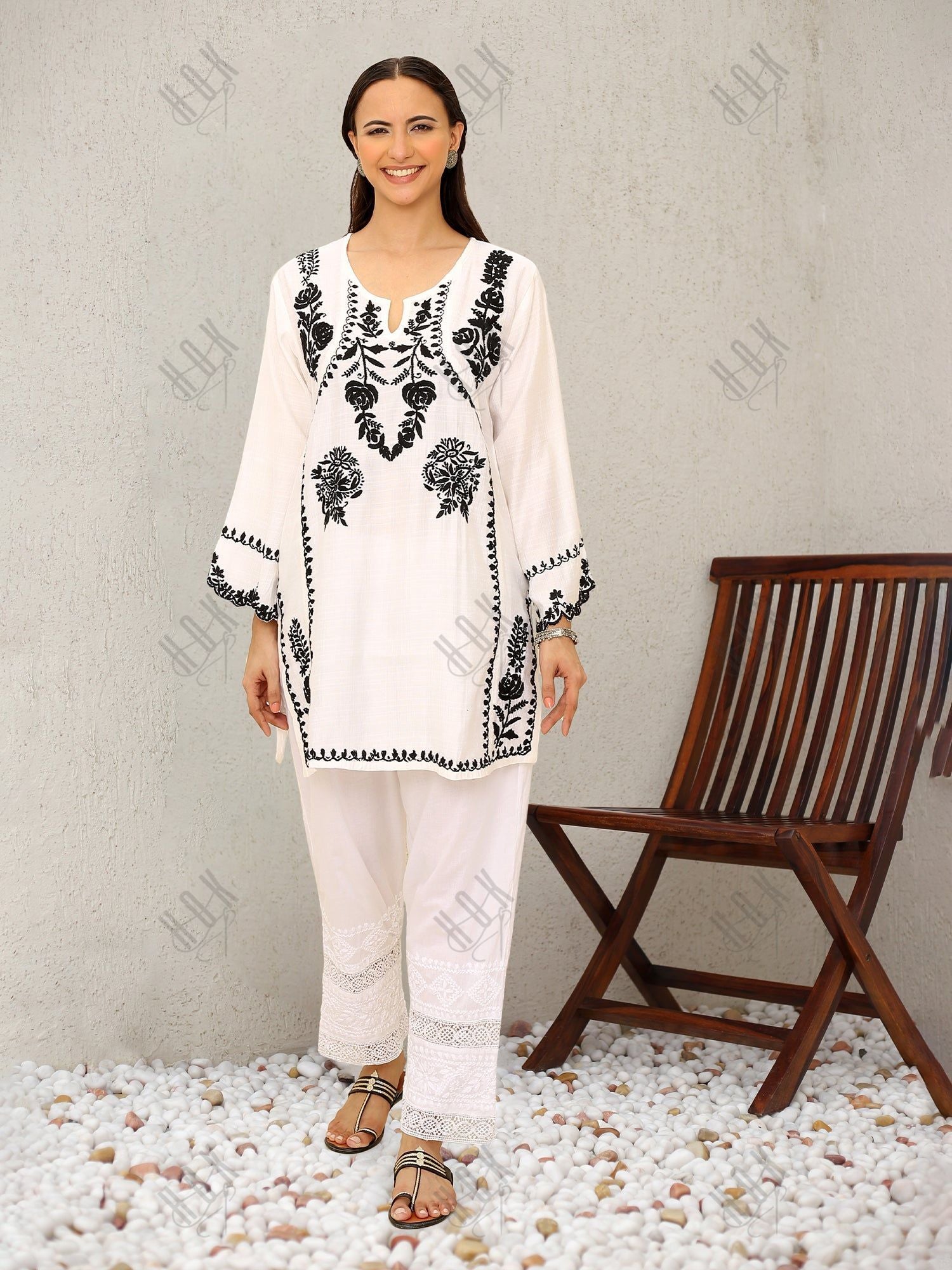 Saba Chikankari Short kurta in Modal Silk - White