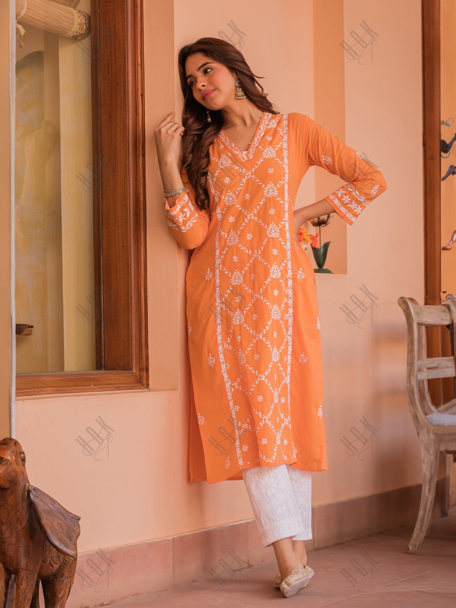 Saba Chikankari kurta in cotton - Orange